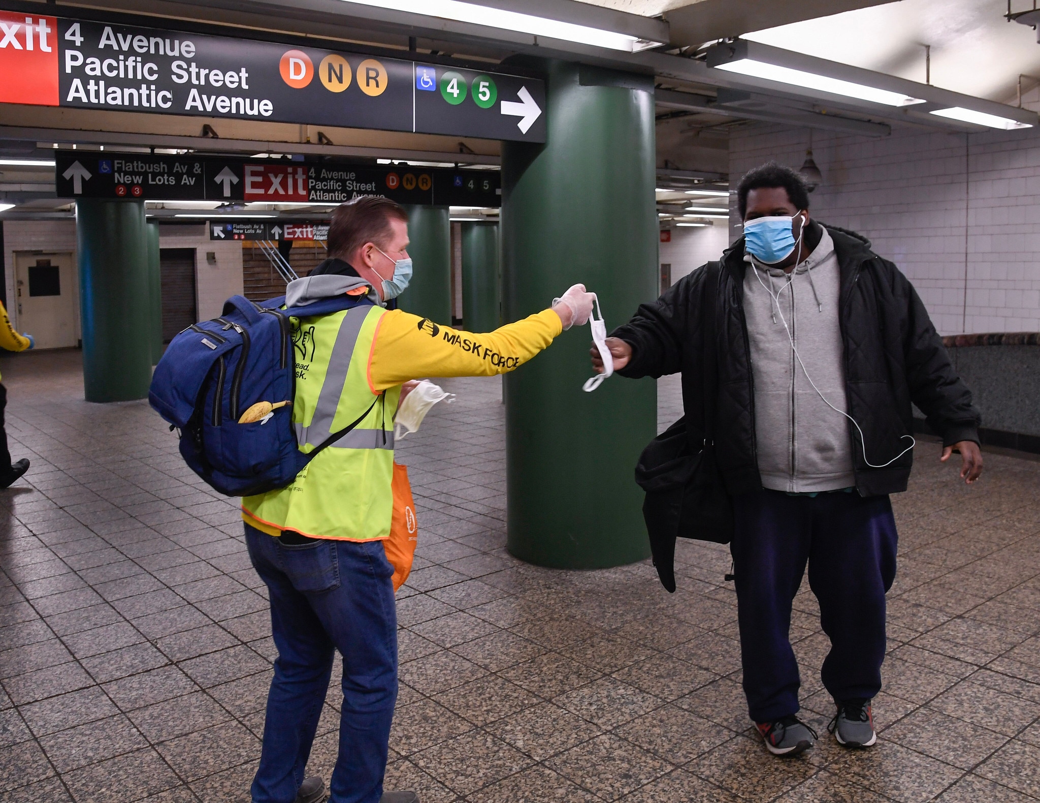 MTA Mask Force Hands Out More Masks Across City as TV News Personalities Make Announcements in the Subway